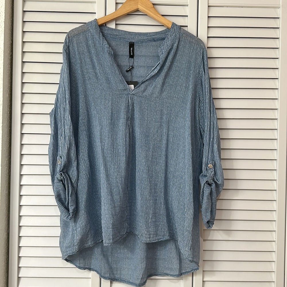 Nati Boutique Denim Blue Tunic Blouse NWT